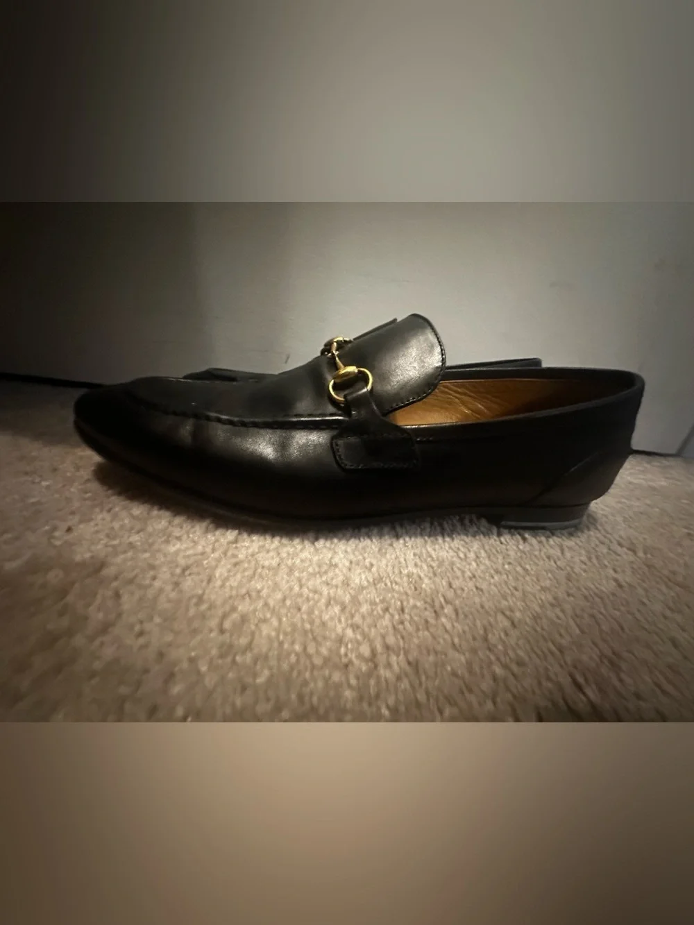 Gucci Black Leather Horsebit Loafers with Gold Hardware